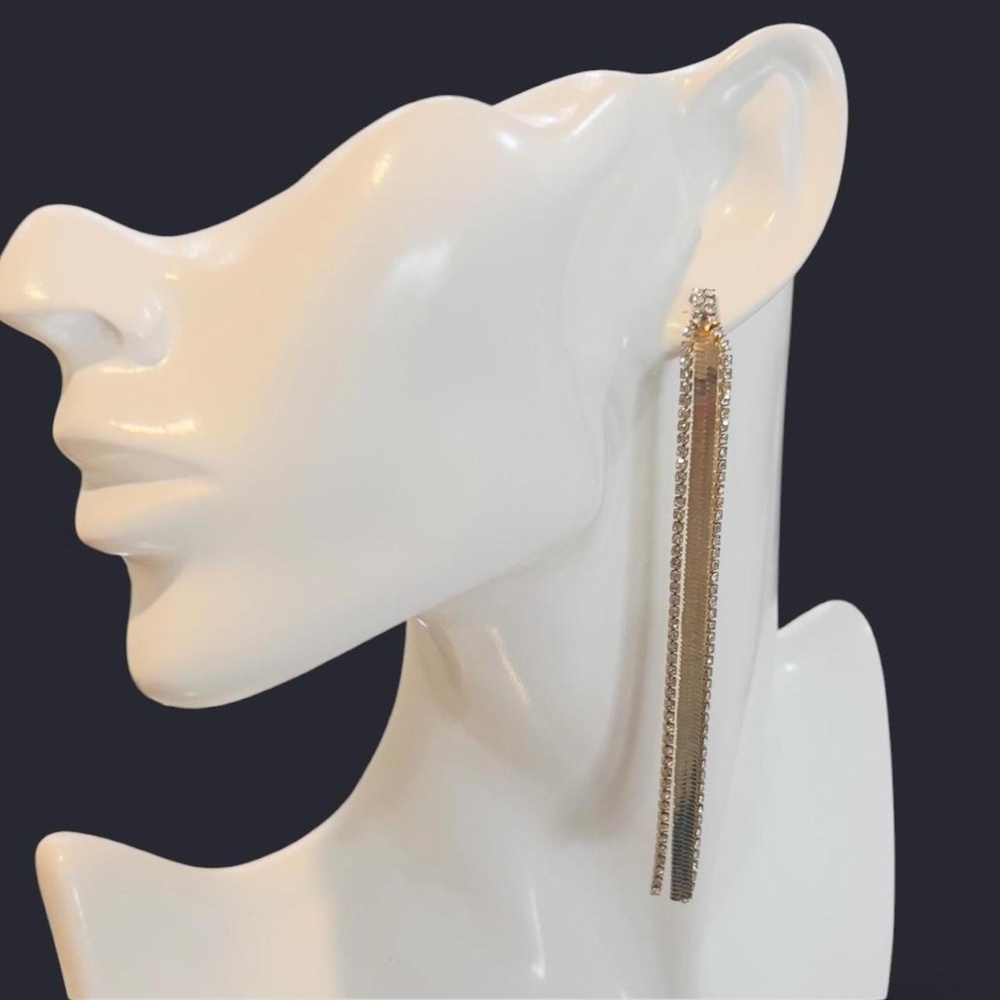Gold-Tone Chain & Rhinestone Linear Earrings